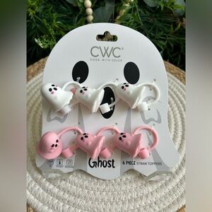 CWC Ghost Straw Topper 6 Pieces White Pink Reusable Silicone